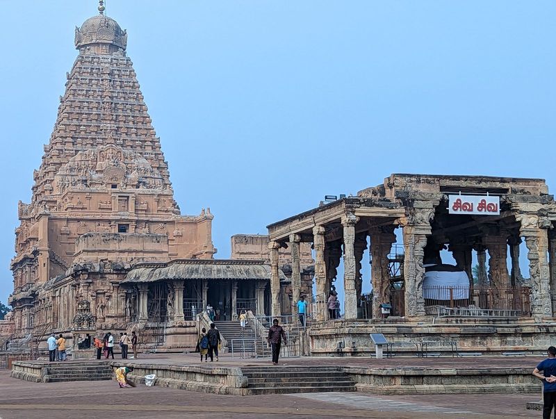 So we have the attached porch or pillared hall or mandapa and a second, unattached one housing Nandi, Shiva's mount.   After visiting the te
