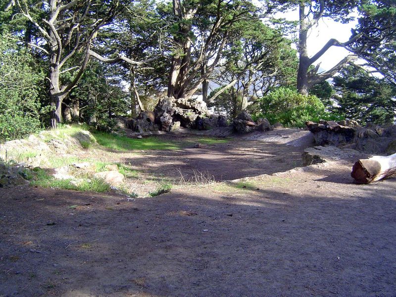 The top of the hill on the island.