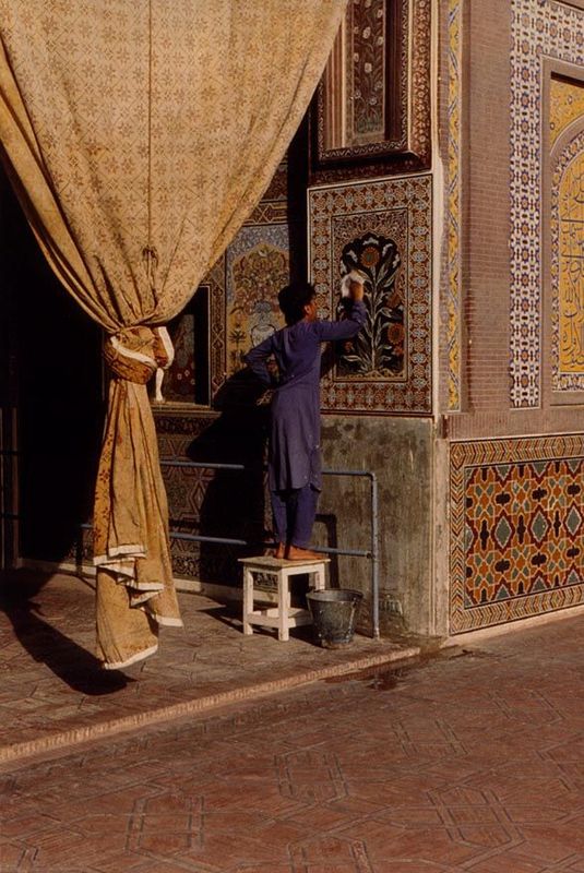 Simple maintenance. The mosque didn't always get even this. Emily Eden visited in 1838 and wrote: "I went with X. to an enamelled mosque in 