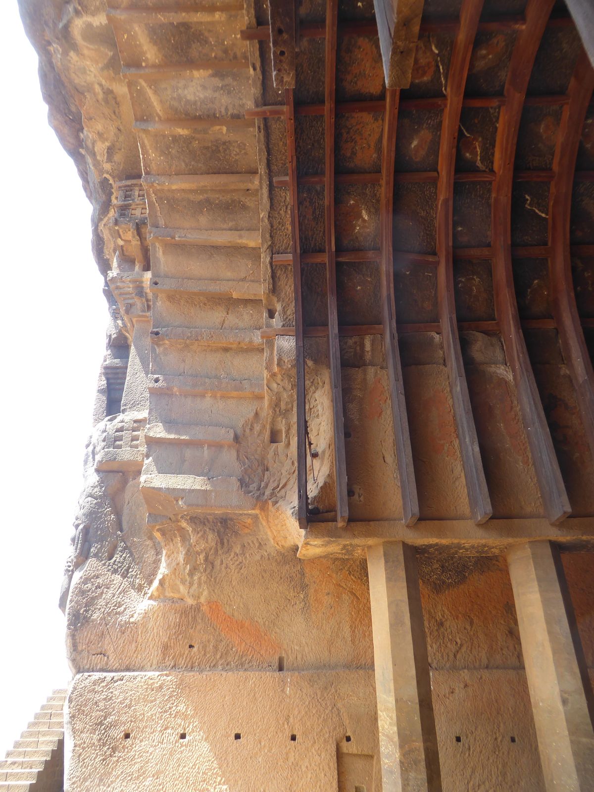 Here are some of the mortices he writes of. He also says that the first four beams or girders are now missing. Which begs the question: can 