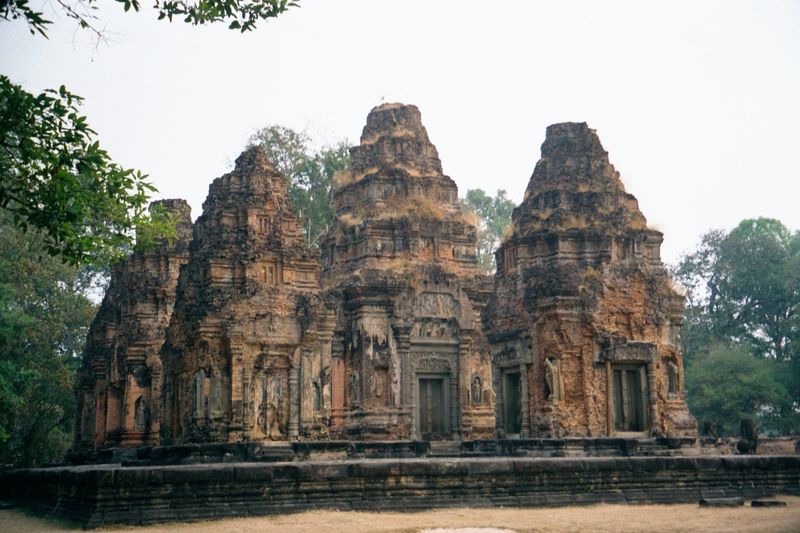 This is Preah Ko, the "sacred bull," a reference to Shiva's mount, the bull Nandi. Preah Ko is the oldest of the three monuments in the Rolu