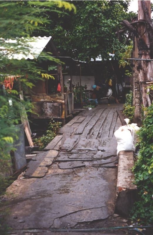 This is the main path into the squatter settlement just south of the khlong and east of the palace. This is the same squatter settlement see