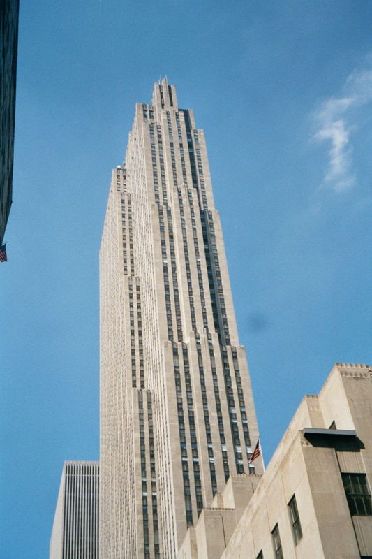 Another icon: Raymond Hood's RCA Building, completed in 1939 as part of the ambitious Rockefeller Center, centered on six blocks roughly at 