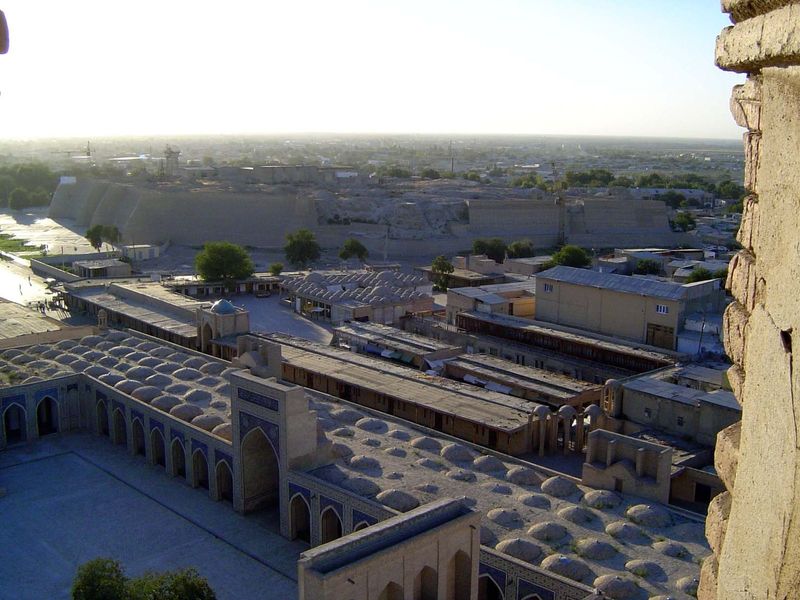 So is a view of the domed arcade surrounding the mosque's courtyard. In the distance is the Ark or citadel.