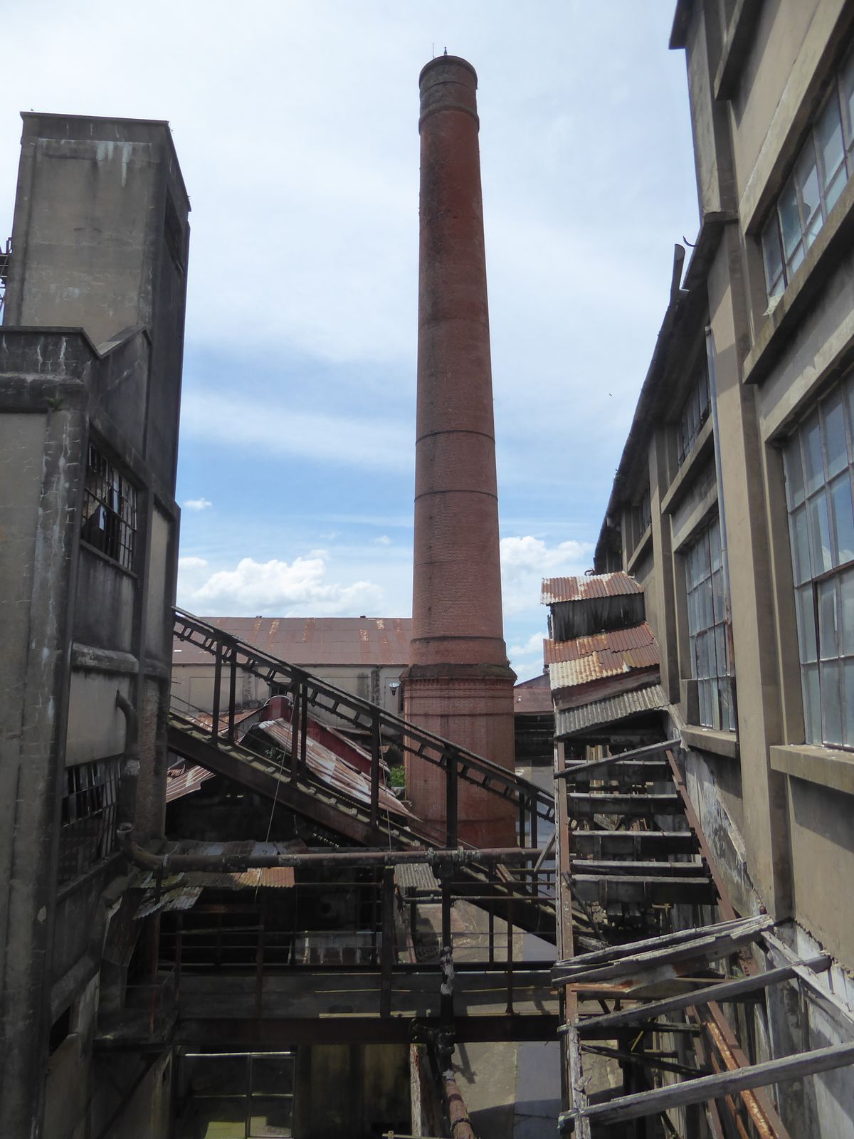 From that path, here's a view of the boiler-room chimney, flanking the building where beef was made into extract.