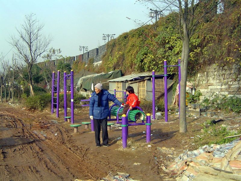 Wall-side playground.