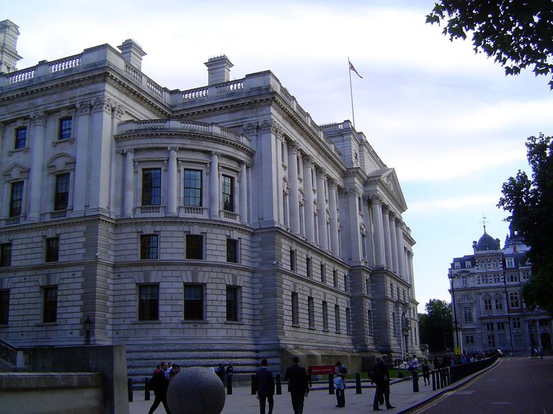 A near-twin opened in 1915 as New Government Offices, more recently the Treasury. It has obvious similarities to the FCO building but fewer 