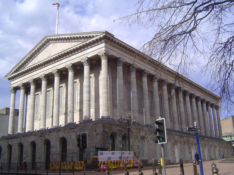 A bit of urban bragging, this is the Birmingham Town Hall, begun in 1832 and designed to seat 3,000 ratepayers. The architects were Joseph H