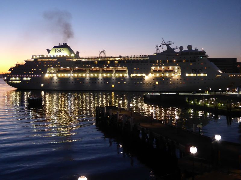 Oops! A cruise ship blocks the dawn view.