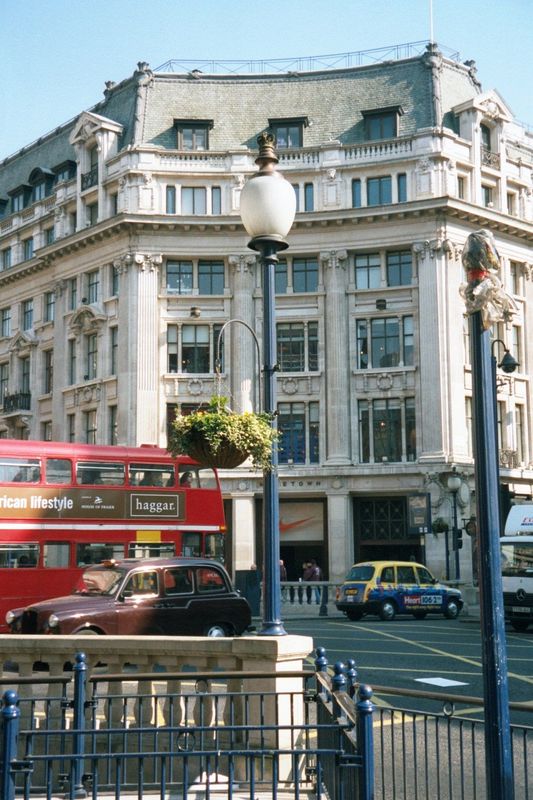 Just down Oxford Street from Selfridge's, this is the intersection with Regent Street, created in 1813 when John Nash built a street from th