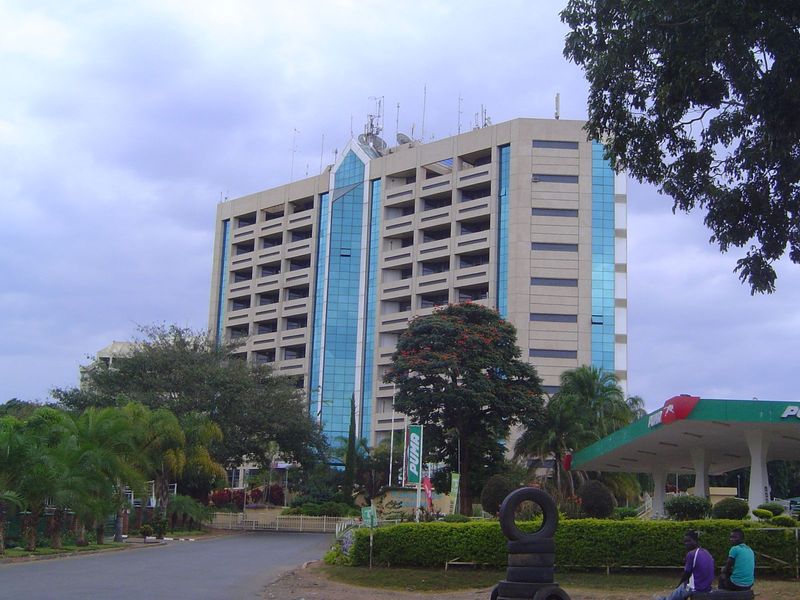 There isn't much commercial or residential development nearby. Here, a hotel.