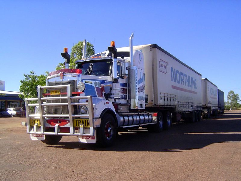 Toot, toot! Our first road train. Just don't ask the driver to back up.