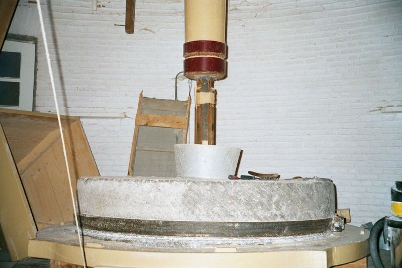 Inside: the point of the exercise: grain funneled between two stones.
