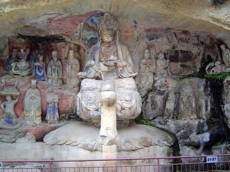 The Mahamayuri Vidyaraja, or Great Peacock. The goddess who rides the giant peacock was originally believed to possess a dharani that cured 