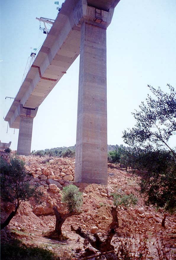 This immense bridge at Beit Jala, west of Bethlehem, carries an access road from Jerusalem to the southern settlements.