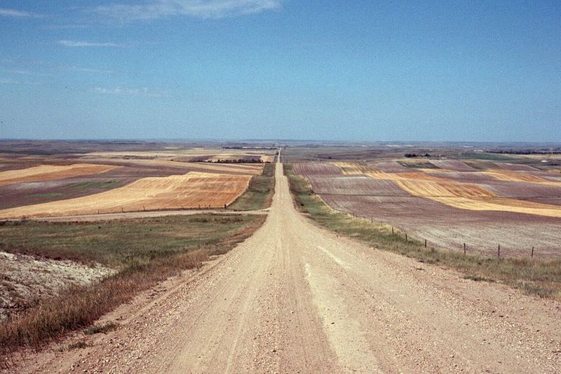 We're just east of the badlands here. The country doesn't look especially dry, but the pattern of fallow and stubble is a reminder of the dr