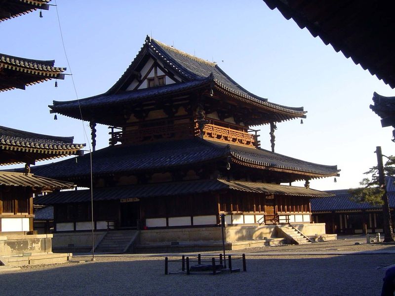 Inside, there are three dominating structures. This one is the main hall, or hondo. The same building is more often called kondo, literally 