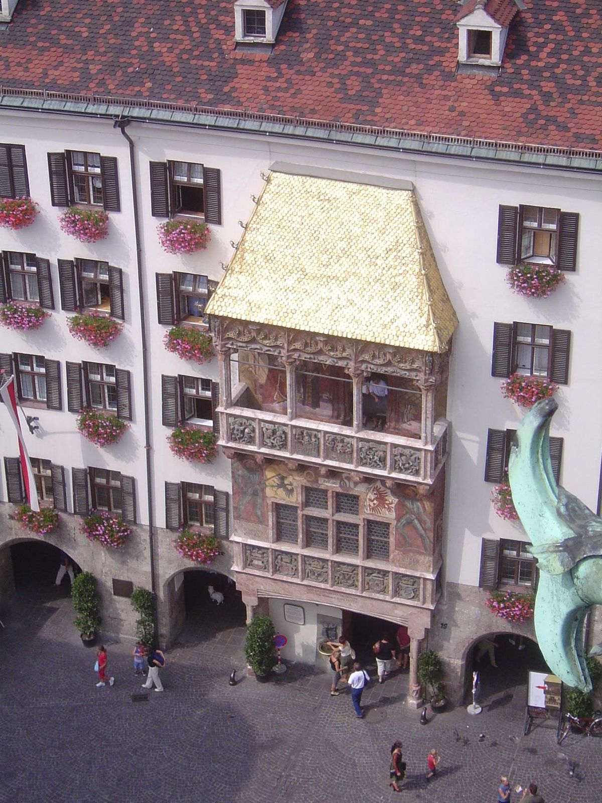 Here's the Eiffel Tower of Innsbruck. It's the Goldener Dachl, covered about 1500 with gold-plated copper tiles in a display of conspicuous 