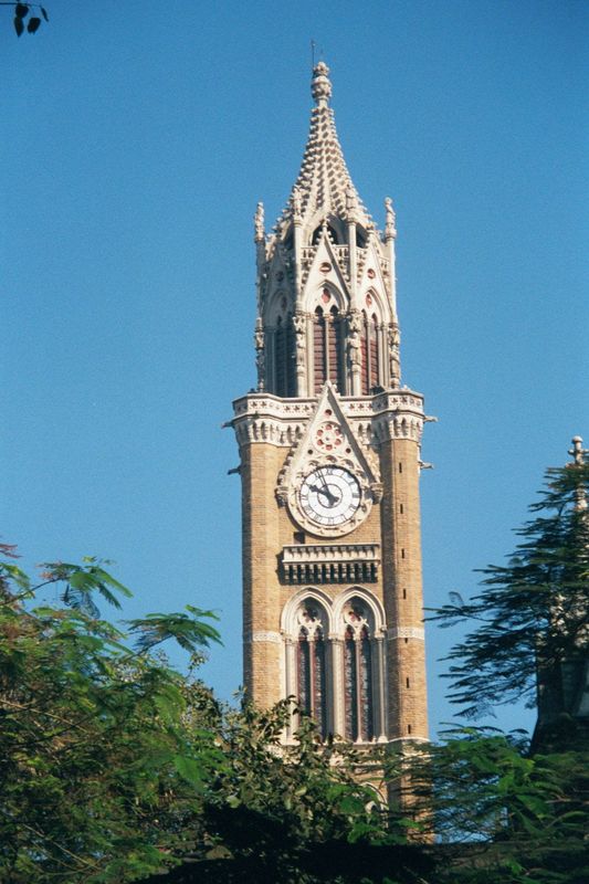 Adjoining the old secretariat on the north, this is Bombay University's Great University or Rajabai Tower 1869-78. Bombay was rich enough to