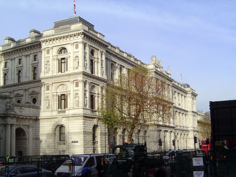 In comparison, the Whitehall face of the FCO seems low key, especially because to save money the corner towers were never built. The buildin