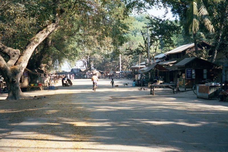 There isn't any large town in the vicinity: the biggest place is Nyaung-U. This is its main street, near the very informal boat landing and 