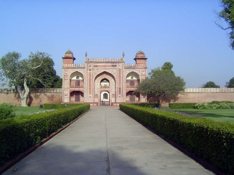 The entrance gate. Beyond is a square enclosure laid out in four quarters, with gates approximately like this one at each side and with the 