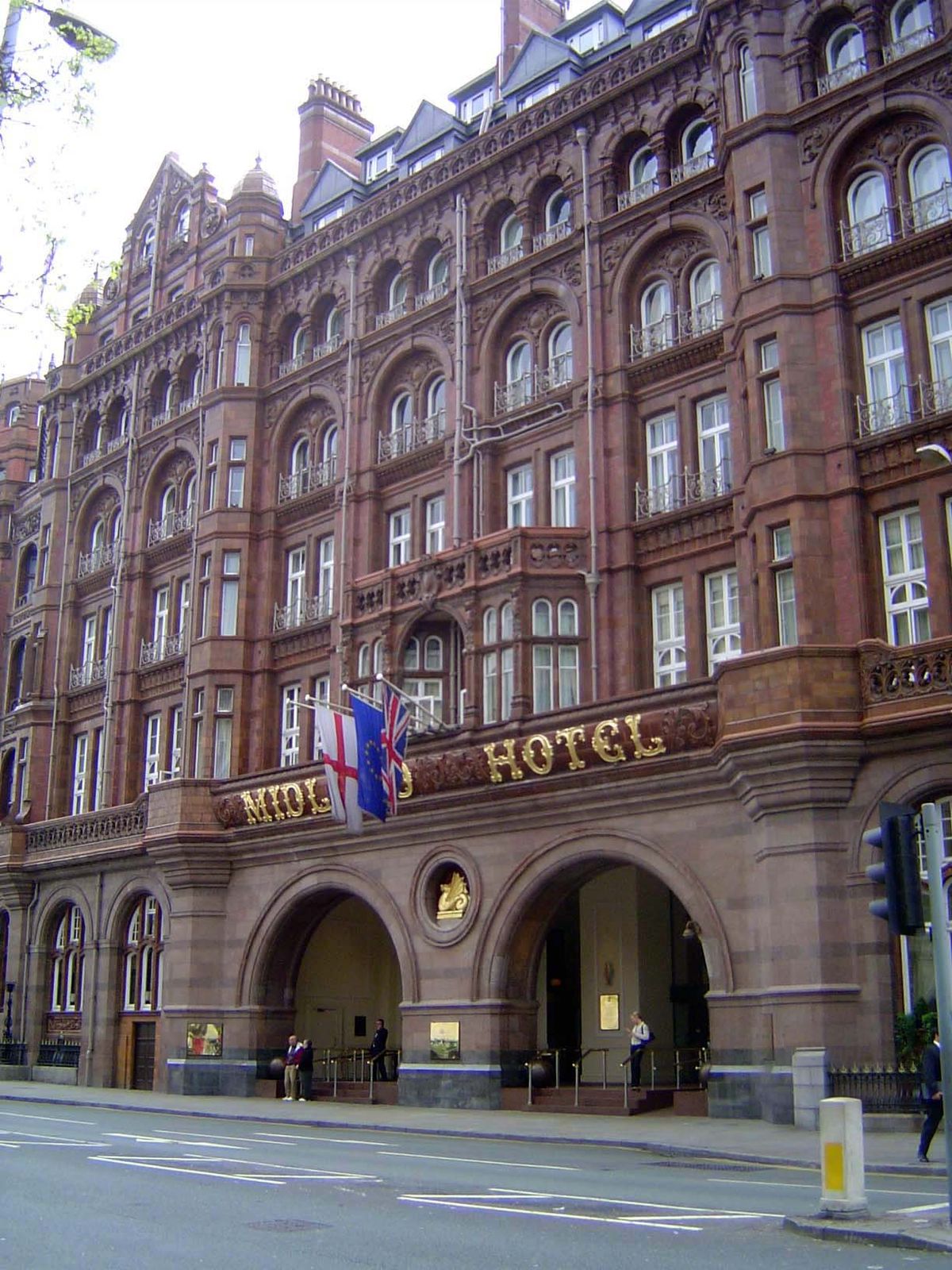 Decidedly more proper, the Midland Hotel, 1898-1903, was designed by the Midland Railway's architect, Charles Trubshaw. As an entrance plaqu