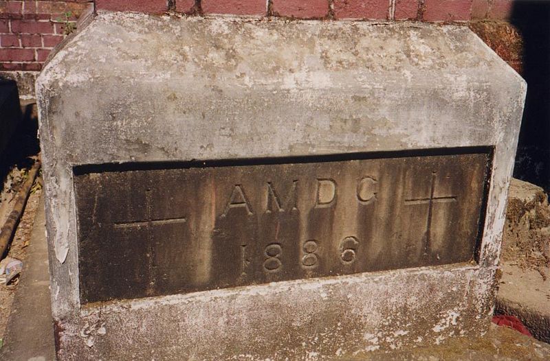 Here's the cornerstone, dated under Latin letters declaring that the cathedral was built for the greater glory of God.