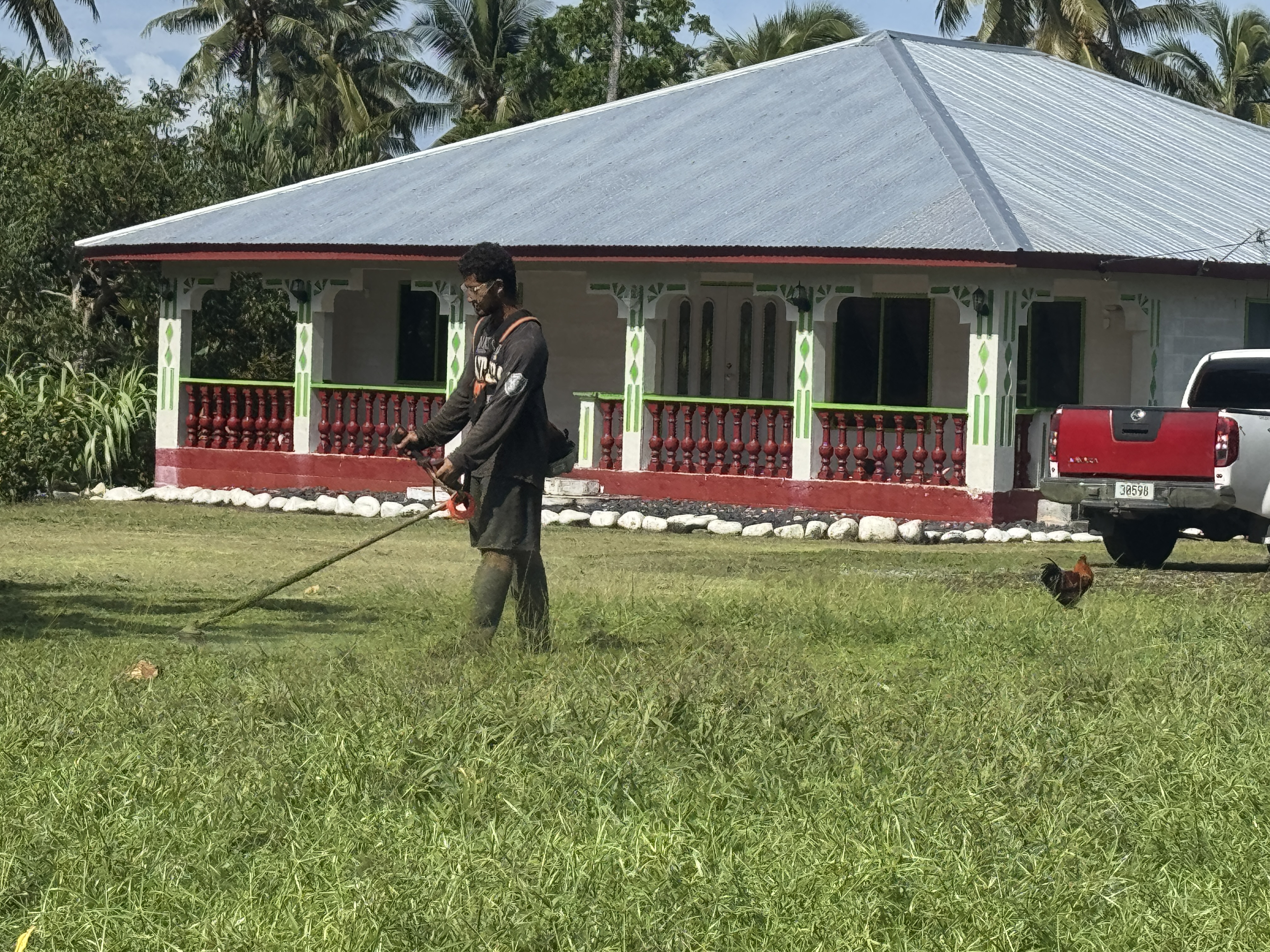One of the abiding mysteries of Samoa is that you will never see a lawn mower.  No matter how big the lawn, it's cut with a string trimmer.