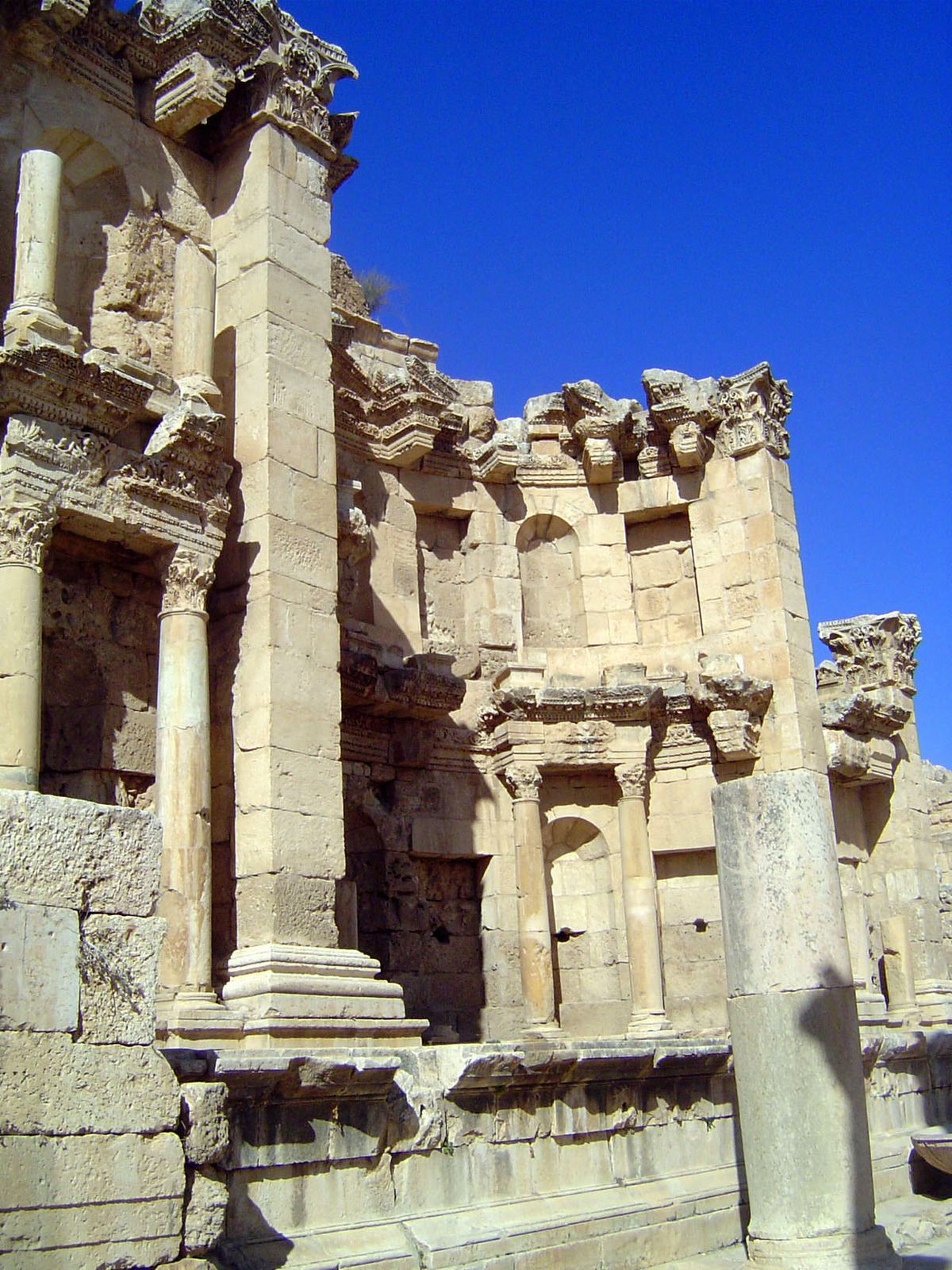 Still farther north on the cardo is the fountain of the Nymphaeum—still with holes from which water once poured.