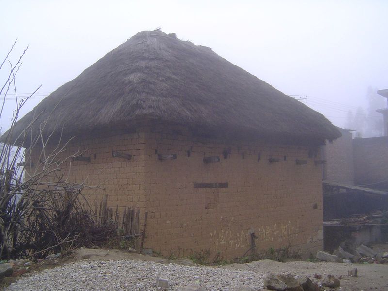 A "mushroom" house, as simple as thatch and mud can be, but with one exception. See it?