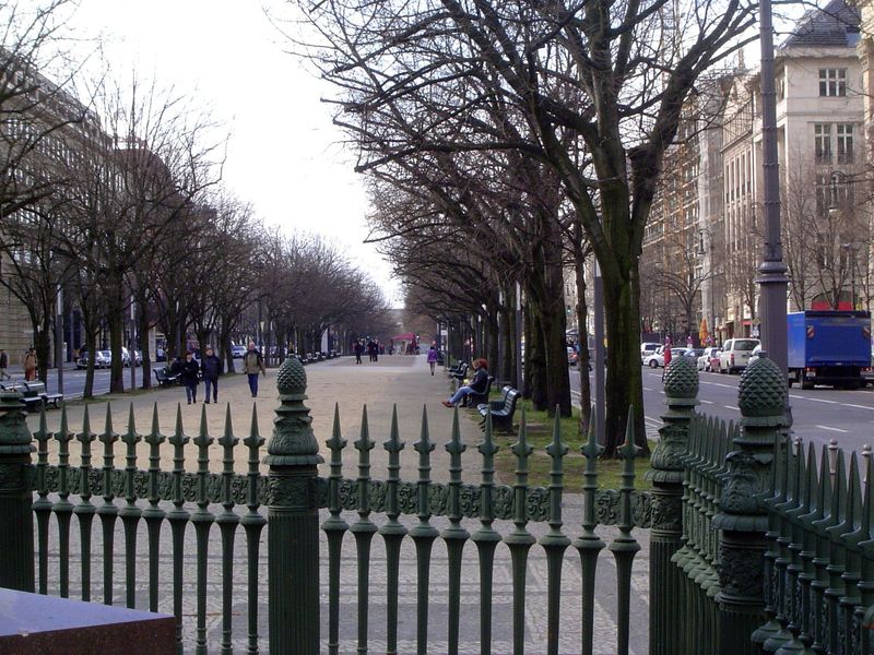 Stretching east from the gate is the famous avenue called Unter den Linden, "Under the Lindens." Created in 1647 with a nod to the Rome of S