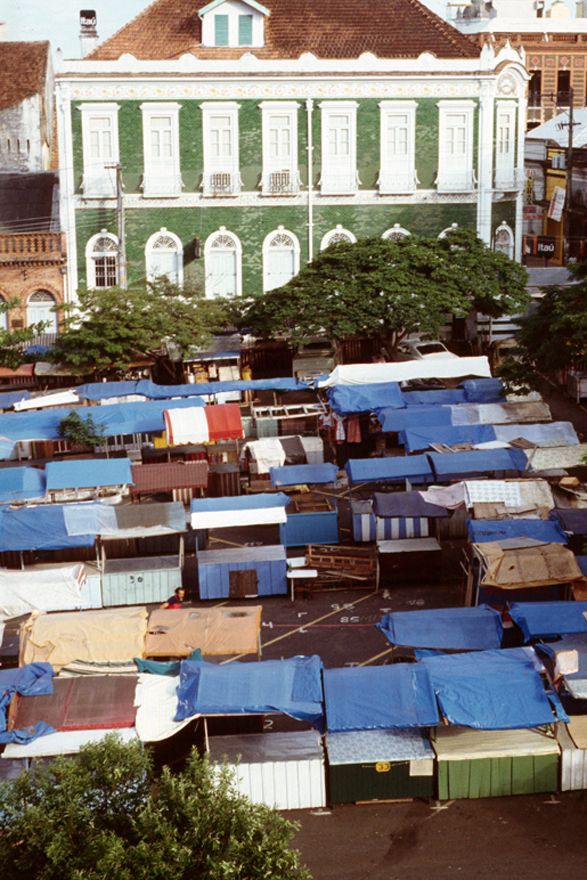 Early morning at a downtown street market.