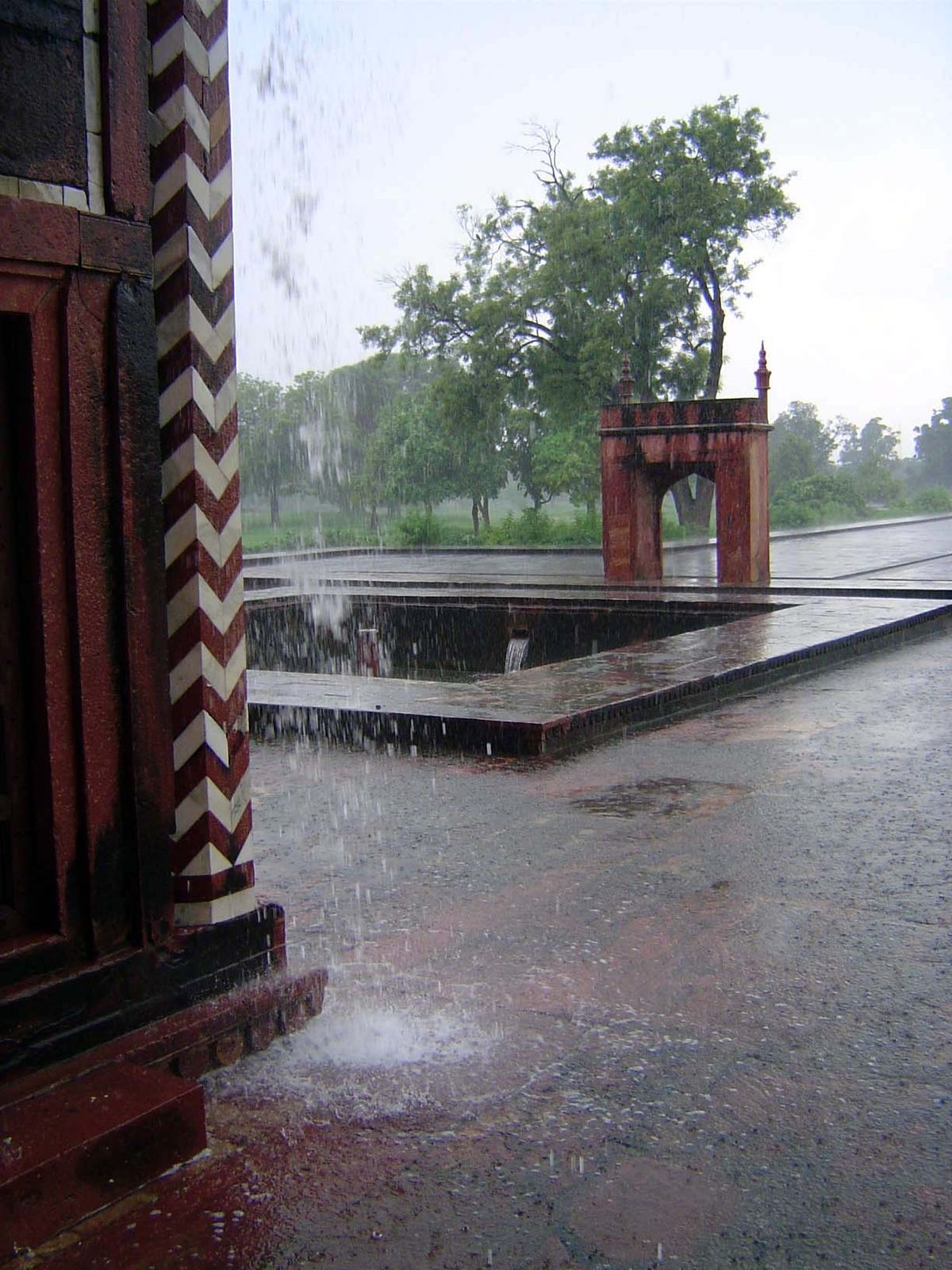 A sudden shower, and waters pour down from the upper terraces.