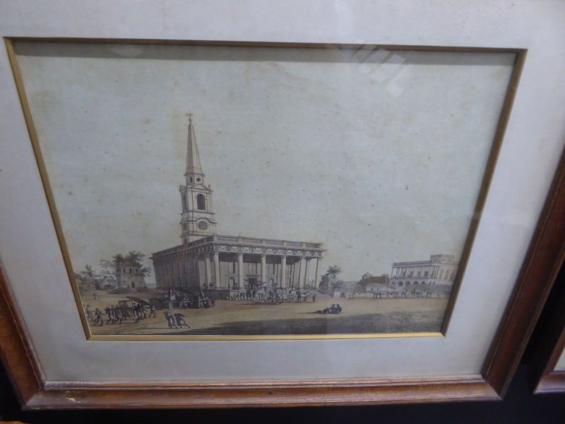 An old print shows the entrance at the side opposite the tower. Later, the entrance was moved 180 degrees around back.