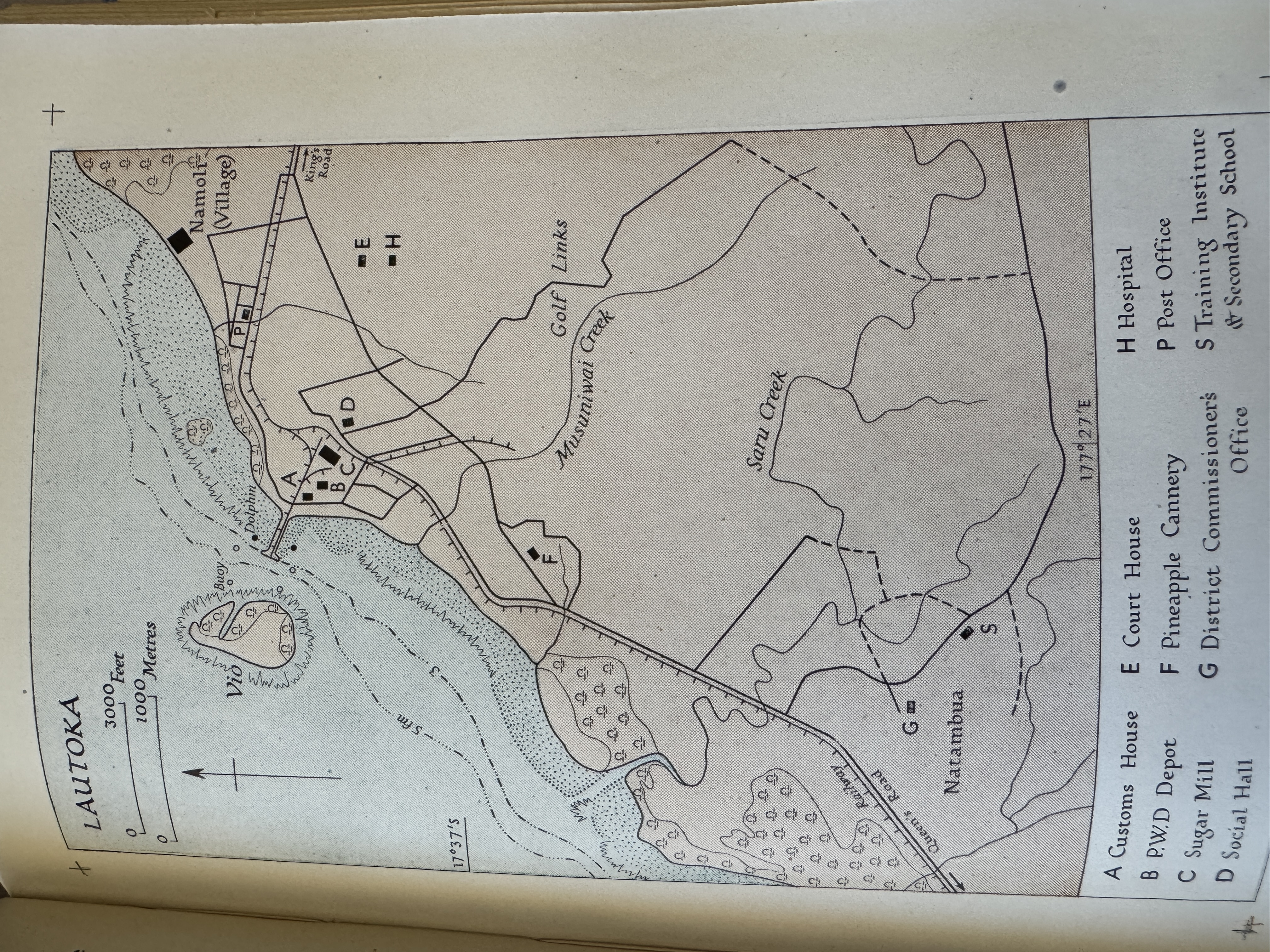 Lautoka is Fiji's center of sugar production.  The mill figures prominently on this map, along with the narrow-guage railway that still brin