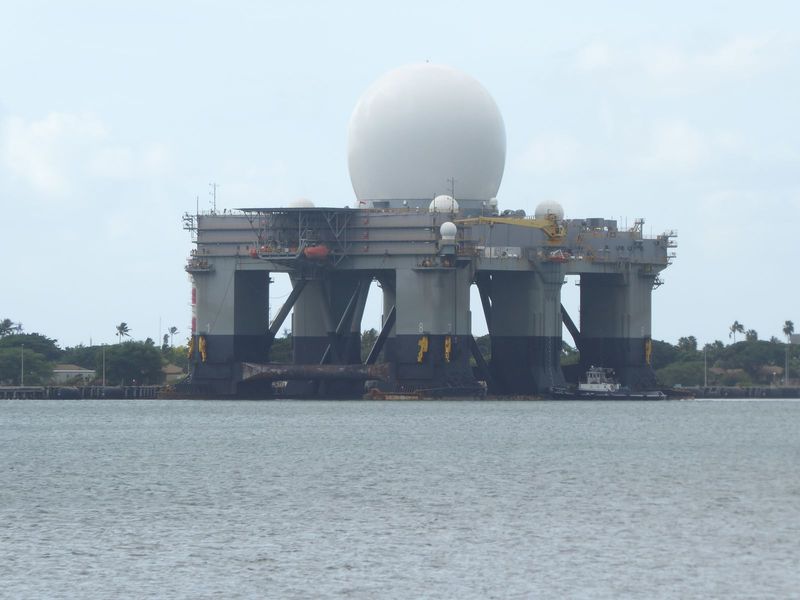 Pearl Harbor is still in business, of course. Witness this X-Band radar platform. It floats and can be towed around like an oil platform mod
