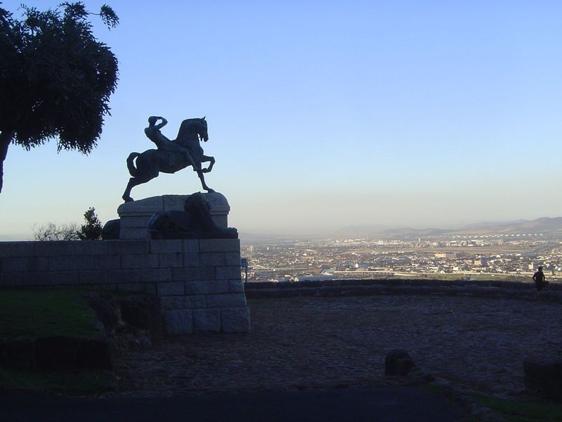 Energy, by G.F. Watts, stands famously at the Rhodes Memorial on the east slope of Devil's Peak, an eastern hook of Table Mountain. The ride