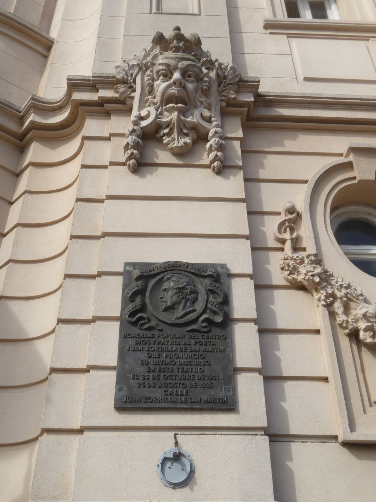 Eek! Tragedy overlooks Joan Zorillos de San Martin, the national poet of Uruguay, who recited here in 1925.