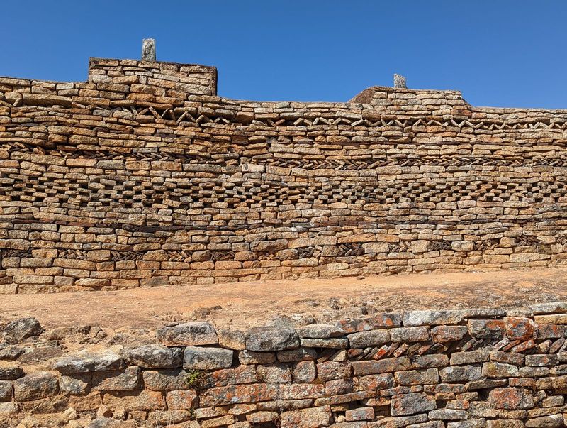 The main wall varies in its complexity, with maximum ornamentation here, near the main entrance, approximately at eleven o'clock and just to