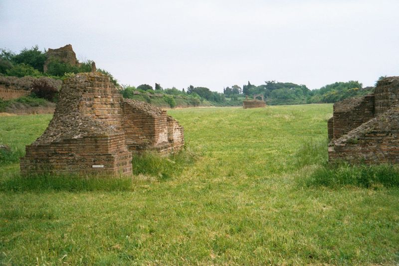 Just to the west is the Circus of Maxentius, built to seat 10,000 but never used. Gradually filled, it was excavated in 1825 at the expense 