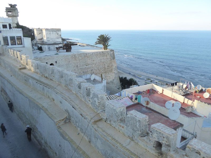 The view from the hotel is over the Borj Na'am with its Armstrong gun. That's the Atlantic out there.