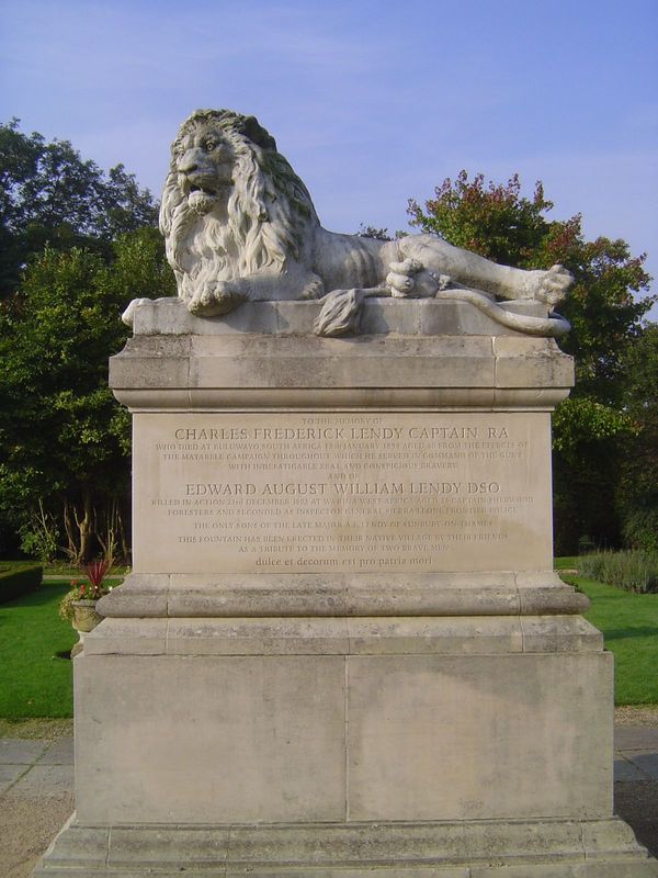 To the memory of Charles Frederick Lendy, Captain RA, who died at Bulawayo, South Africa 15th January 1894 aged 30, from the effects of the 