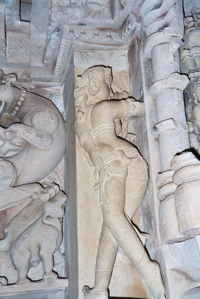 Again from the Javari temple: a female figure in the stylized tribhanga, or "three bends," posture.
