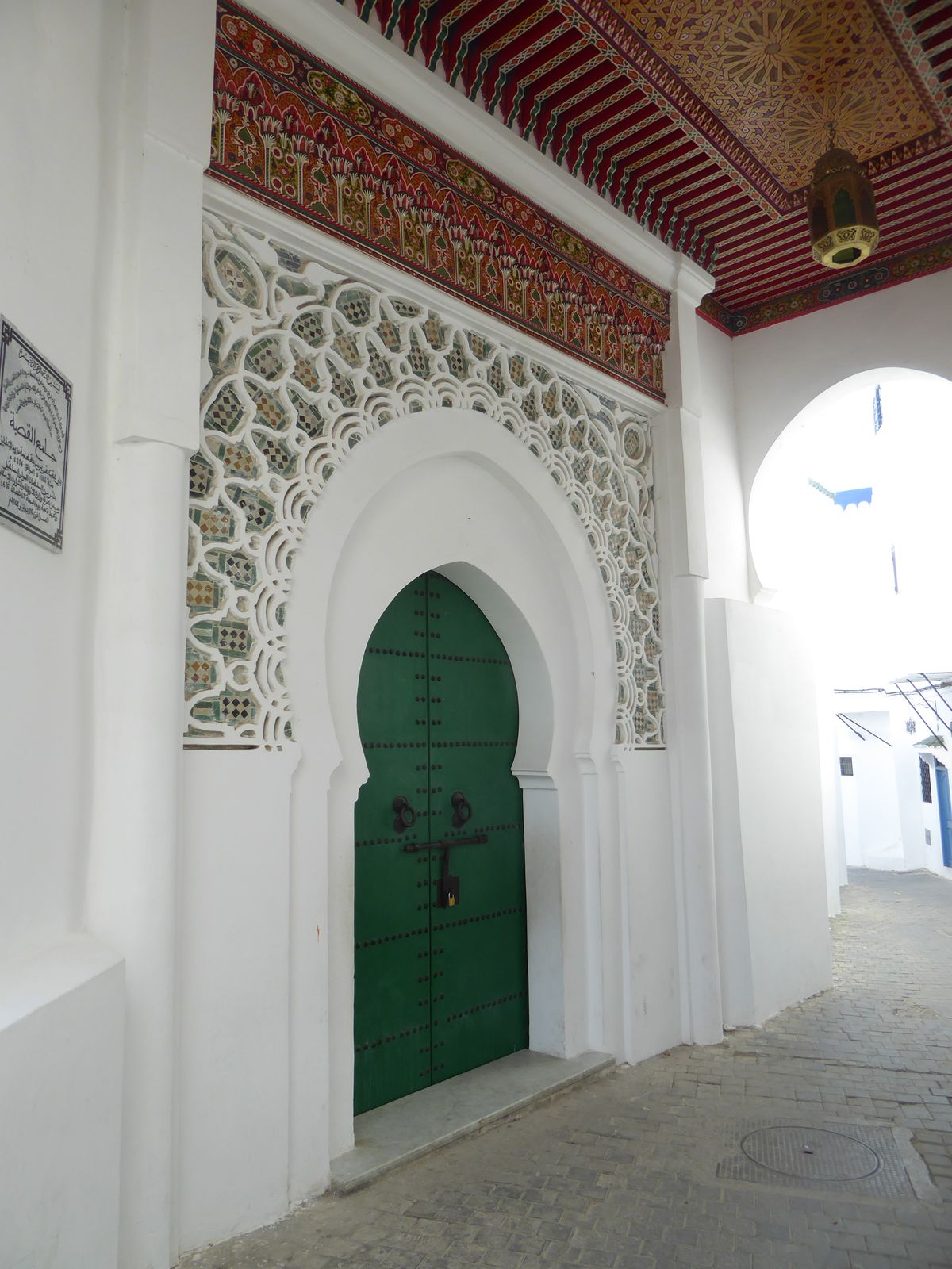 Freshly renovated door of the casbah mosque—locked.