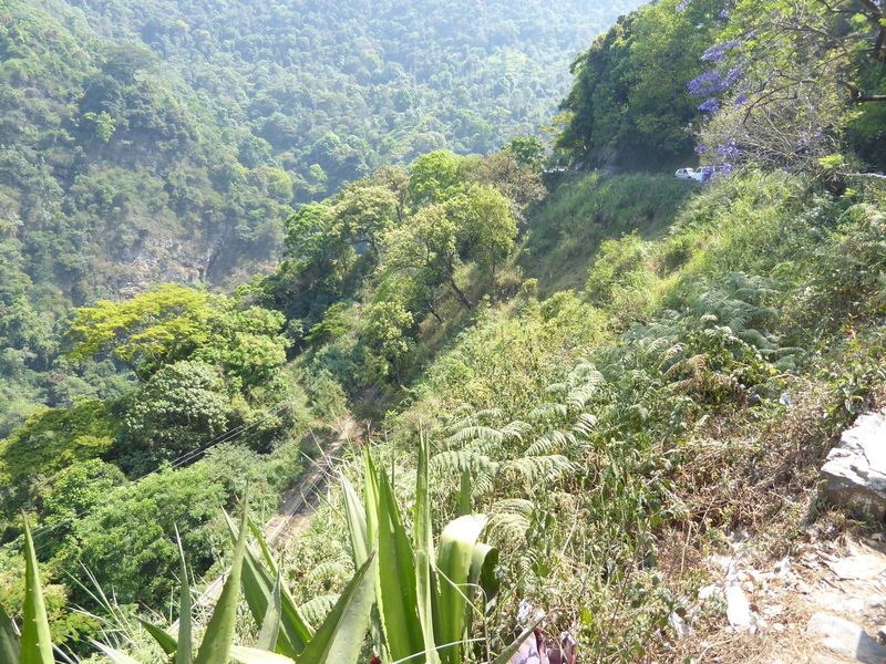 You can see the road clinging to a precipitous slope, but below it you can also see the famous railway that an imported Swiss engineer used 