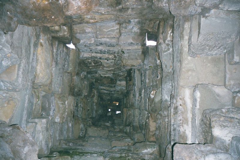 Inside the East Gate and looking up to reveal the corbelling.
