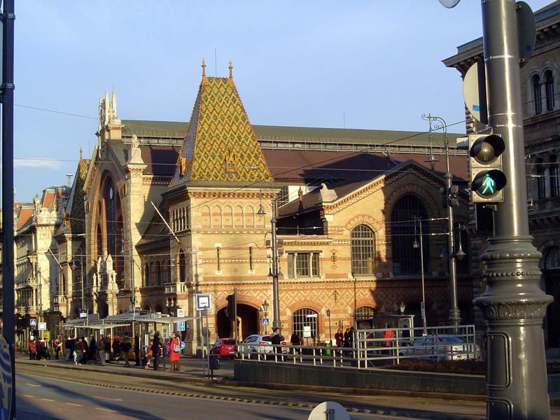 Here's another exotic riverside building, this time downstream at the east end of the Liberty Bridge. It's the Great Market Hall, the result