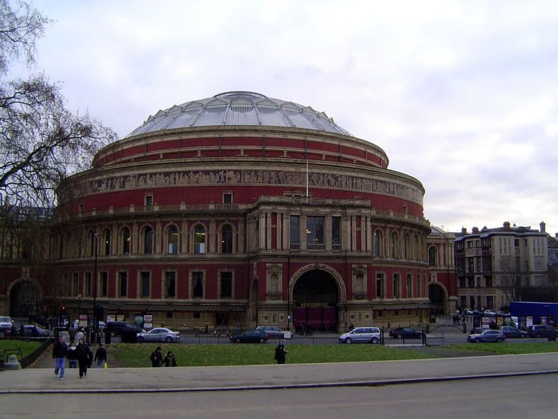 Prince Albert gazes across a very busy street and upon the Royal Albert Hall, which was designed by Captain Francis Fowke of the Royal Engin