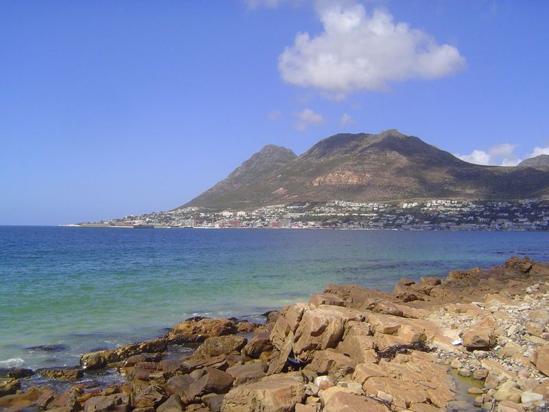 A few miles down the coast we're looking south at False Bay, a shallow indentation that, despite its limitations, was especially important b